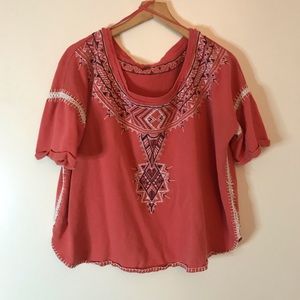 Free people Western Embroidered oversized Orange top